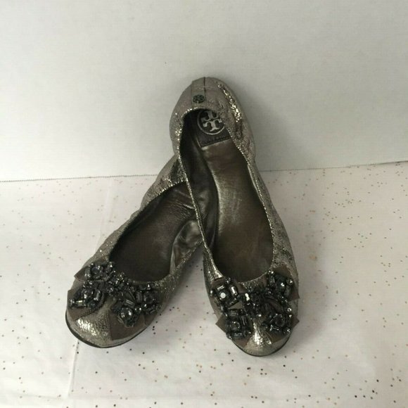 Tory Burch Azalea Silver Bow Flats - 9.5 - Picture 1 of 8